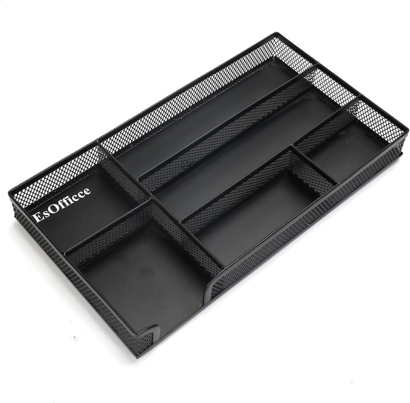 EsOfficce Drawer Organizer, Desk Organizer, Black Metal Mesh Drawer, Desk Drawer Organizer for Home Office and School,11.02X 6.10 X 1.38 Inch,Black - Image 1